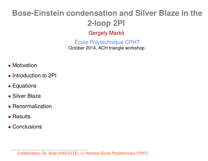 bose einstein condensation and silver blaze in the 2 loop