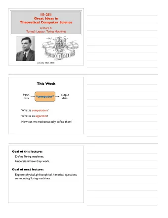15-251  Great Ideas in  Theoretical Computer Science  Lecture 5:  Turings Legacy:  Turing