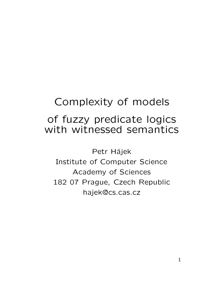 complexity of models of fuzzy predicate logics with