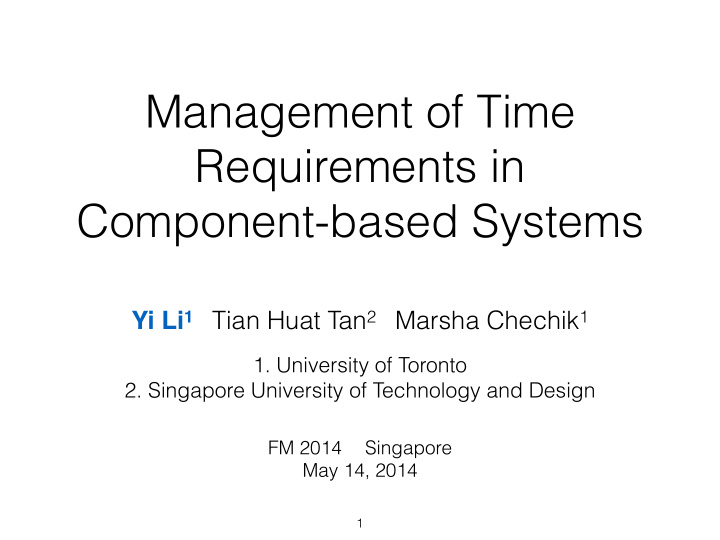 management of time requirements in component based systems