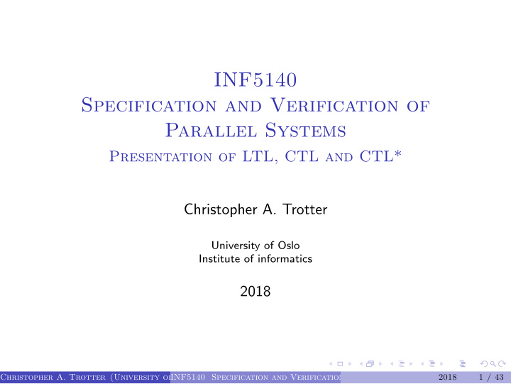 inf5140 specification and verification of parallel systems