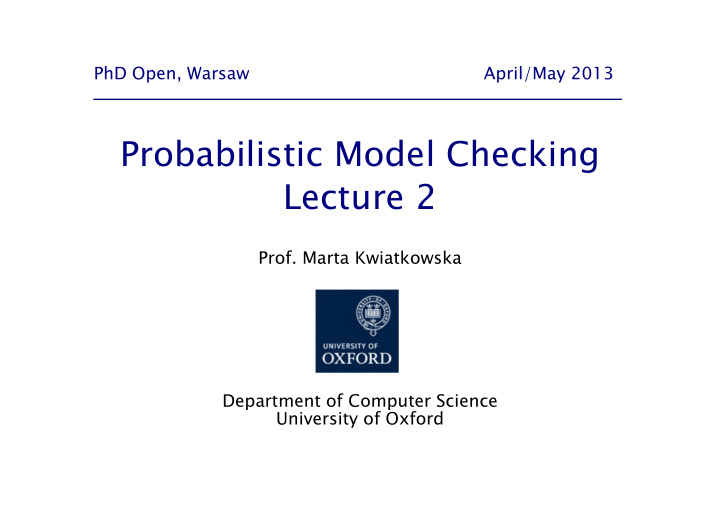 probabilistic model checking lecture 2