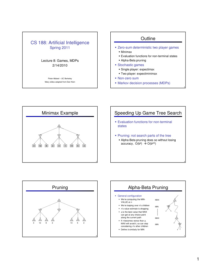 outline cs 188 artificial intelligence