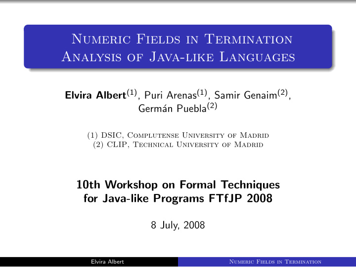 numeric fields in termination analysis of java like