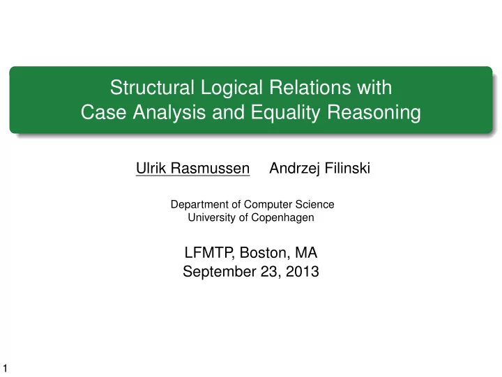 structural logical relations with case analysis and