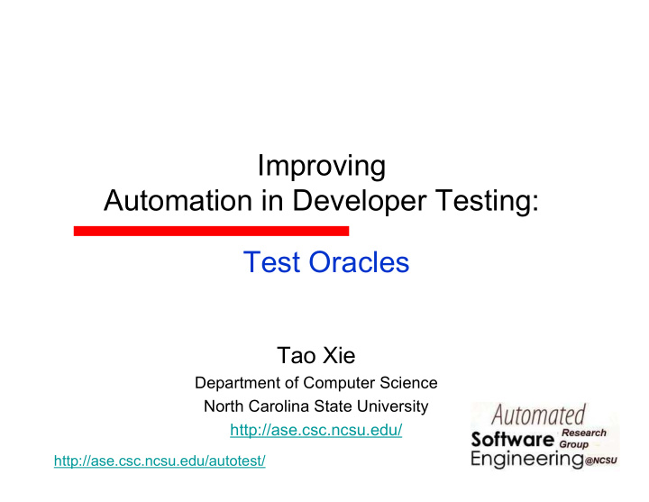 improving automation in developer testing test oracles