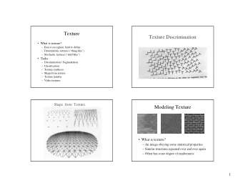 Texture  Texture Discrimination   What is texture?   Easy to recognize, hard to define