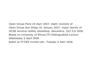 Open Group Paris 23 April 2007, slight revisions of  Open Group San Diego 31 January 2007, major