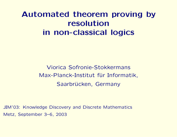 automated theorem proving by resolution in non classical