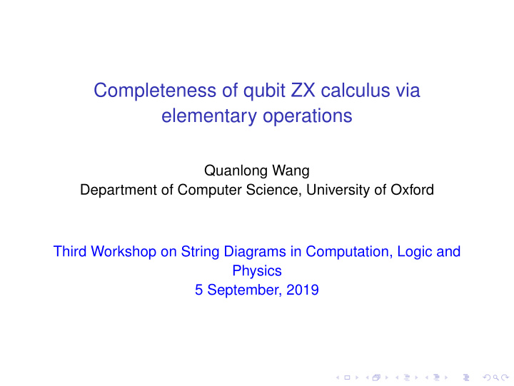 completeness of qubit zx calculus via elementary