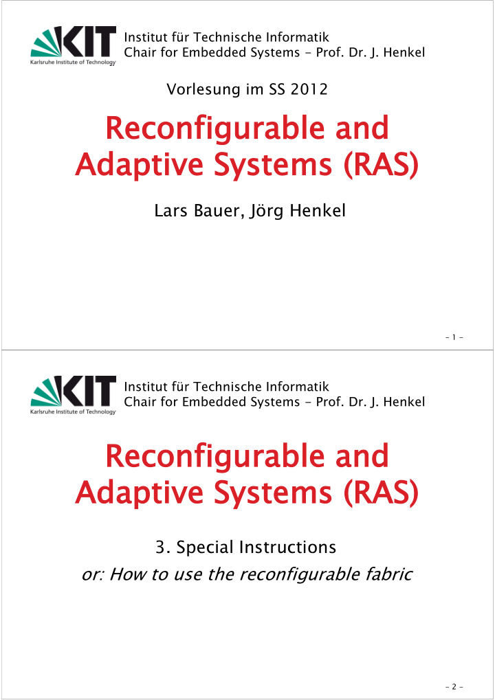 reconfigurable and adaptive systems ras