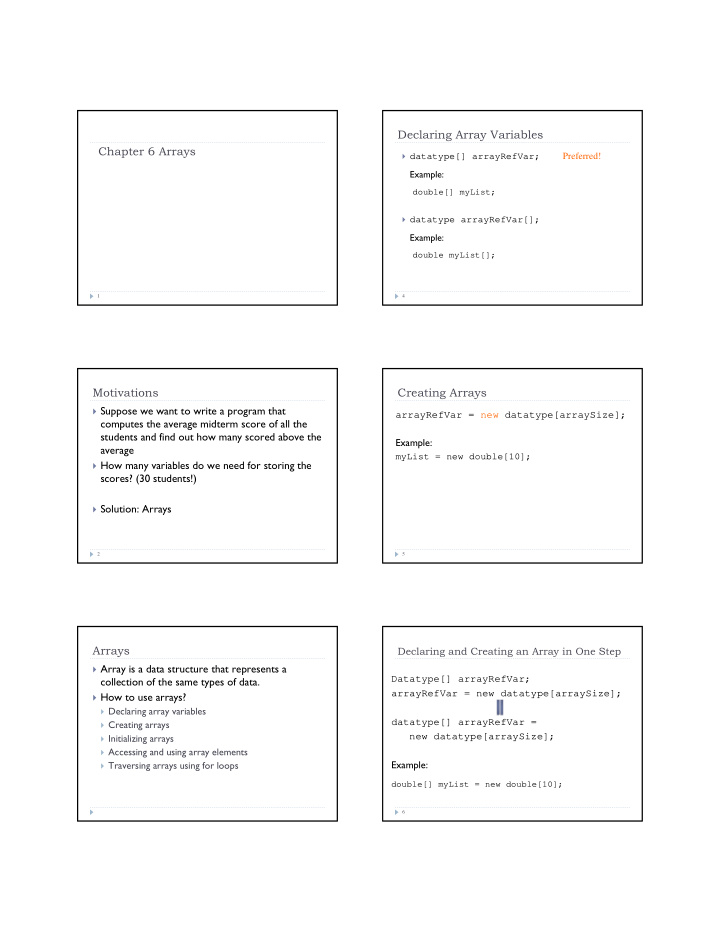 declaring array variables chapter 6 arrays