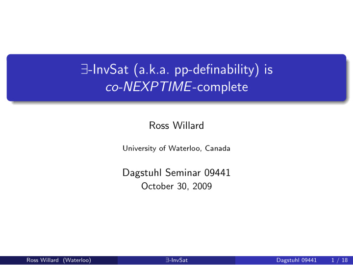 invsat a k a pp definability is co nexptime complete