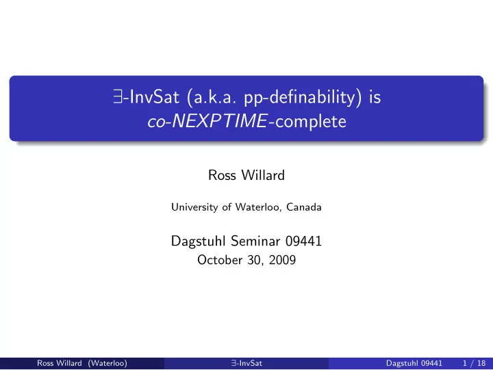 invsat a k a pp definability is co nexptime complete