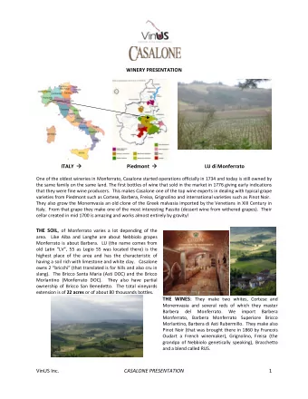 WINERY PRESENTATION ALY  nt   IT  Piedmo LU di Monf errato  O ne of the oldest wineries in