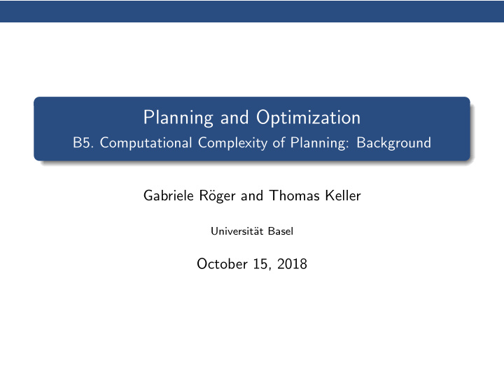 planning and optimization