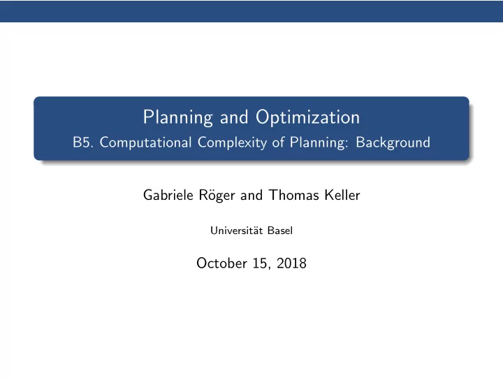 planning and optimization
