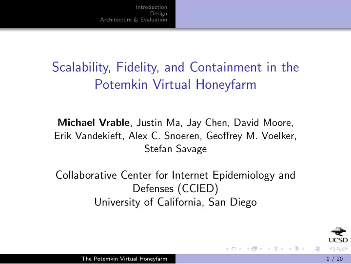 scalability fidelity and containment in the potemkin