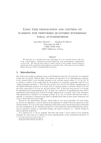 Long time propagation and control on  scarring for perturbed quantized hyperbolic  toral