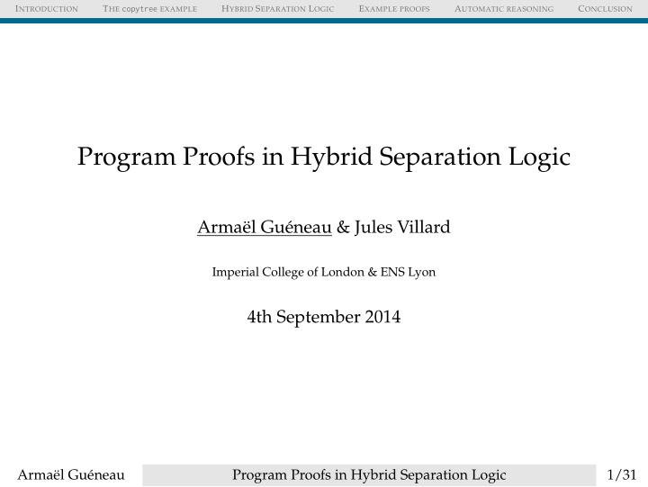 program proofs in hybrid separation logic