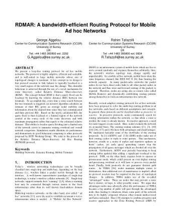 RDMAR: A bandwidth-efficient Routing Protocol for Mobile  Ad hoc Networks  George Aggelou  Rahim