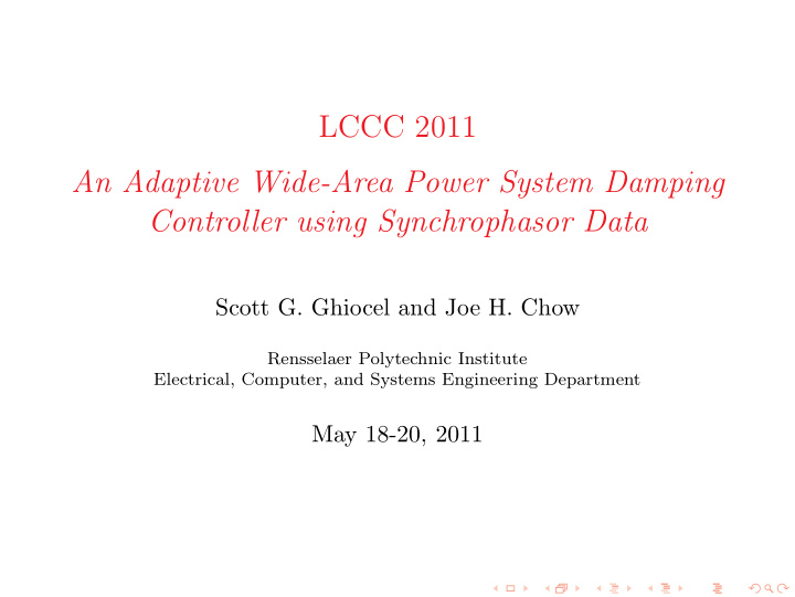 lccc 2011 an adaptive wide area power system damping