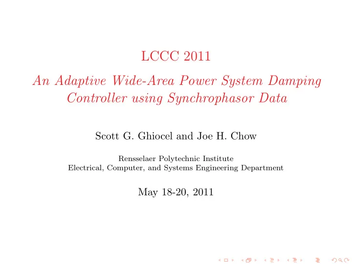 lccc 2011 an adaptive wide area power system damping