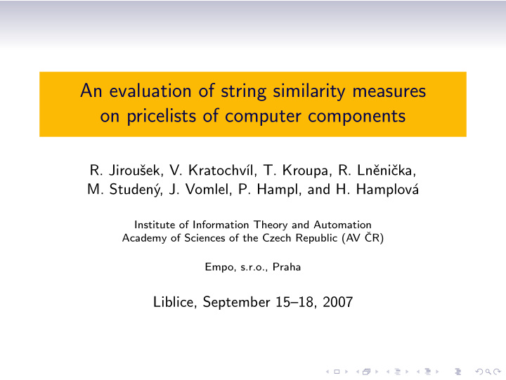 an evaluation of string similarity measures on pricelists