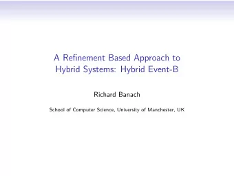 A Refinement Based Approach to  Hybrid Systems: Hybrid Event-B  Richard Banach  School of Computer