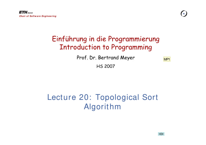 lecture 20 topological sort algorithm algorithm slide 1