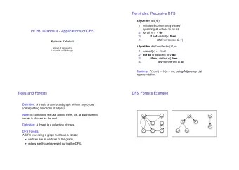 Reminder: Recursive DFS Algorithm dfs ( G ) 1. Initialise Boolean array visited by setting all