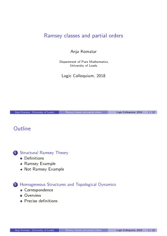 Ramsey classes and partial orders  Anja Komatar  Department of Pure Mathematics,  University of