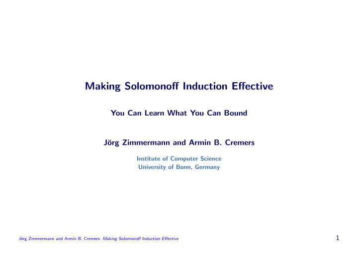 making solomonoff induction effective