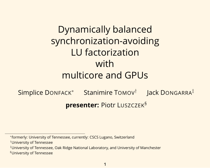 dynamically balanced synchronization avoiding lu