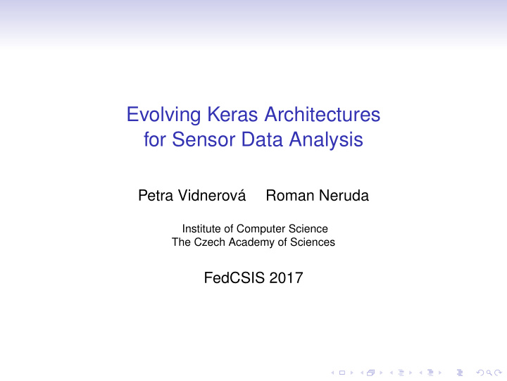 evolving keras architectures for sensor data analysis