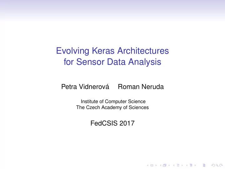 evolving keras architectures for sensor data analysis