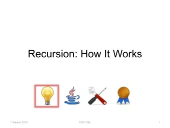 Recursion: How It Works  7 January 2019  OSU CSE  1  Question Considered Before  How should you
