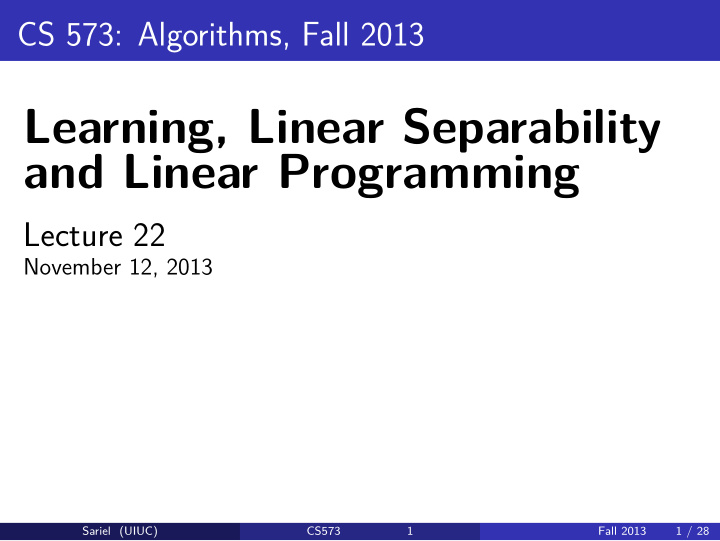 learning linear separability and linear programming
