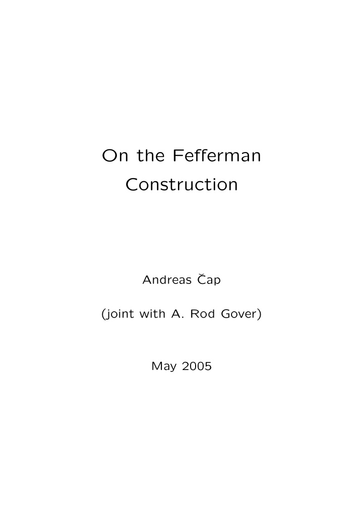 on the fefferman construction