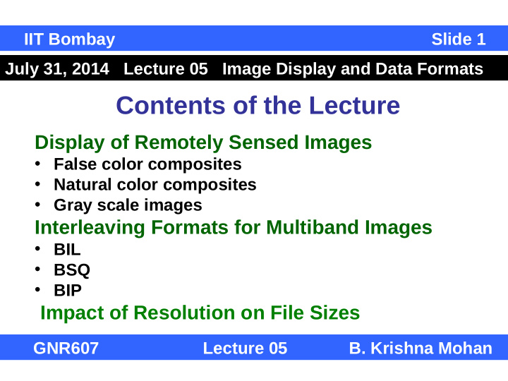 contents of the lecture