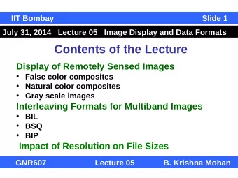 Contents of the Lecture  Display of Remotely Sensed Images  False color composites  Natural