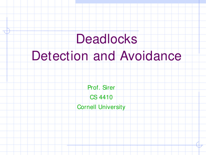 deadlocks detection and avoidance