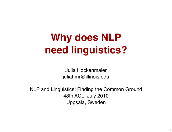 why does nlp need linguistics