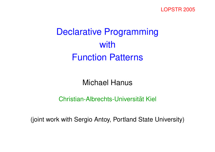 declarative programming with function patterns
