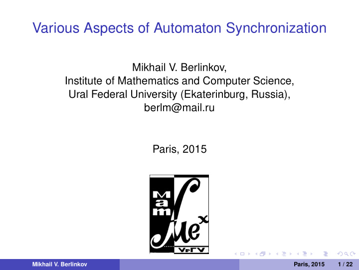 various aspects of automaton synchronization