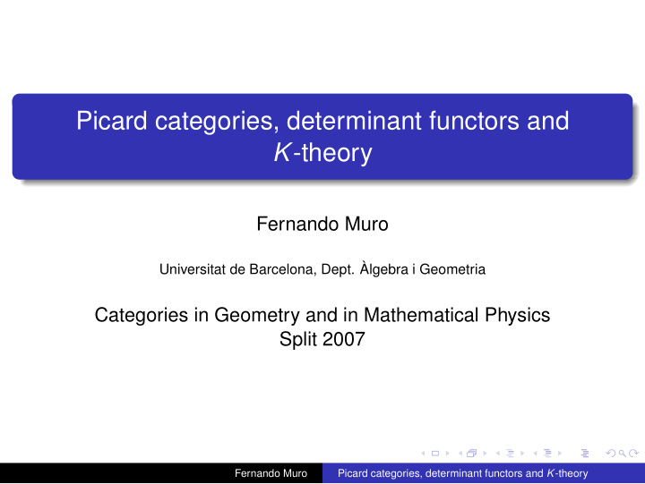 picard categories determinant functors and k theory