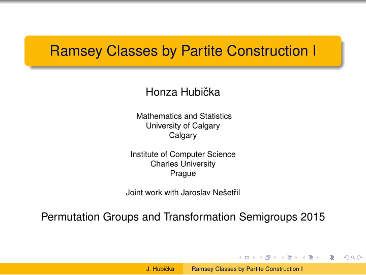 ramsey classes by partite construction i