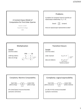 Problems A problem (in Computer Science) specifies an input/output relationship, P  I  O .  A