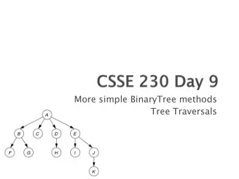 More simple BinaryTree methods  Tree Traversals  1  Exam 1  Day 11 in class  Coverage:
