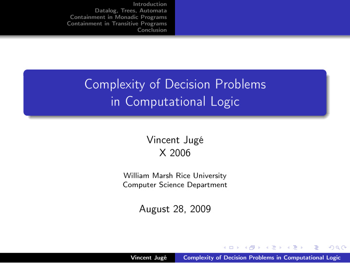 complexity of decision problems in computational logic